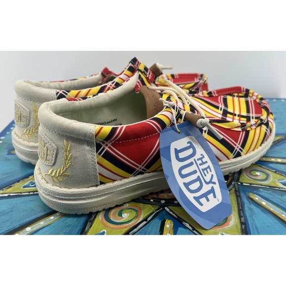 Hey Dude Wally Caddy Shack Plaid Shoes Slip Ons Mens 8 Red Yellow New